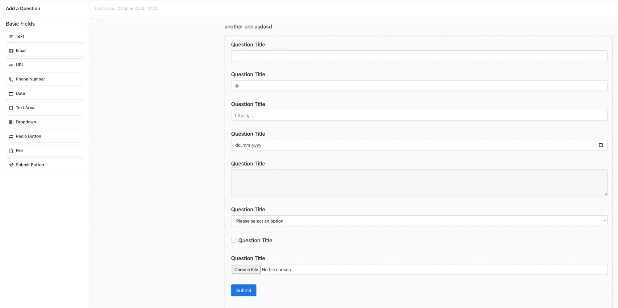XONChat form builder with drag-and-drop field types